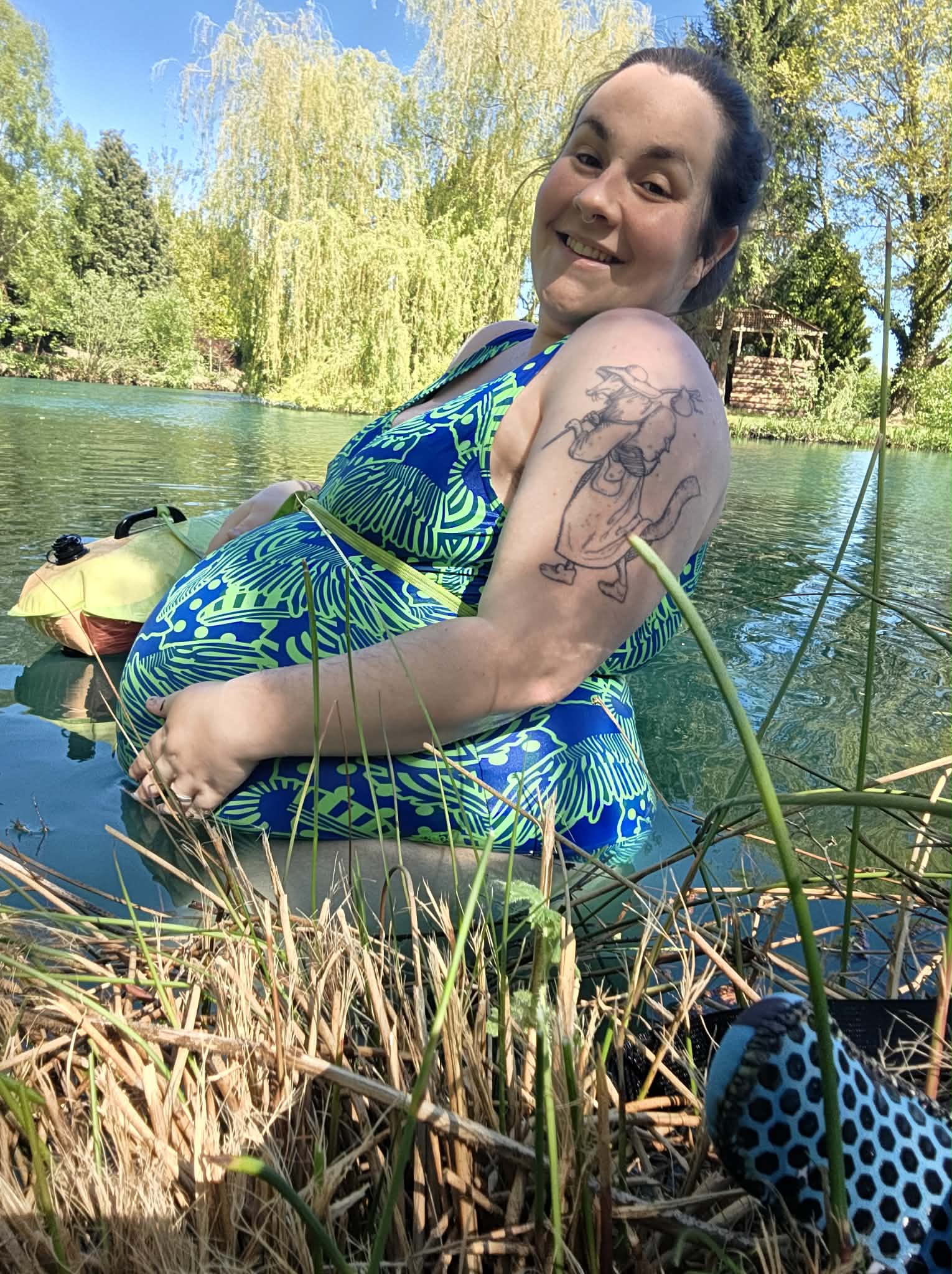 A very pregnant cold water swim at Pool Bridge Farm